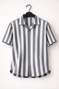 Gray Stripe Cuban Collar Shirt for Men