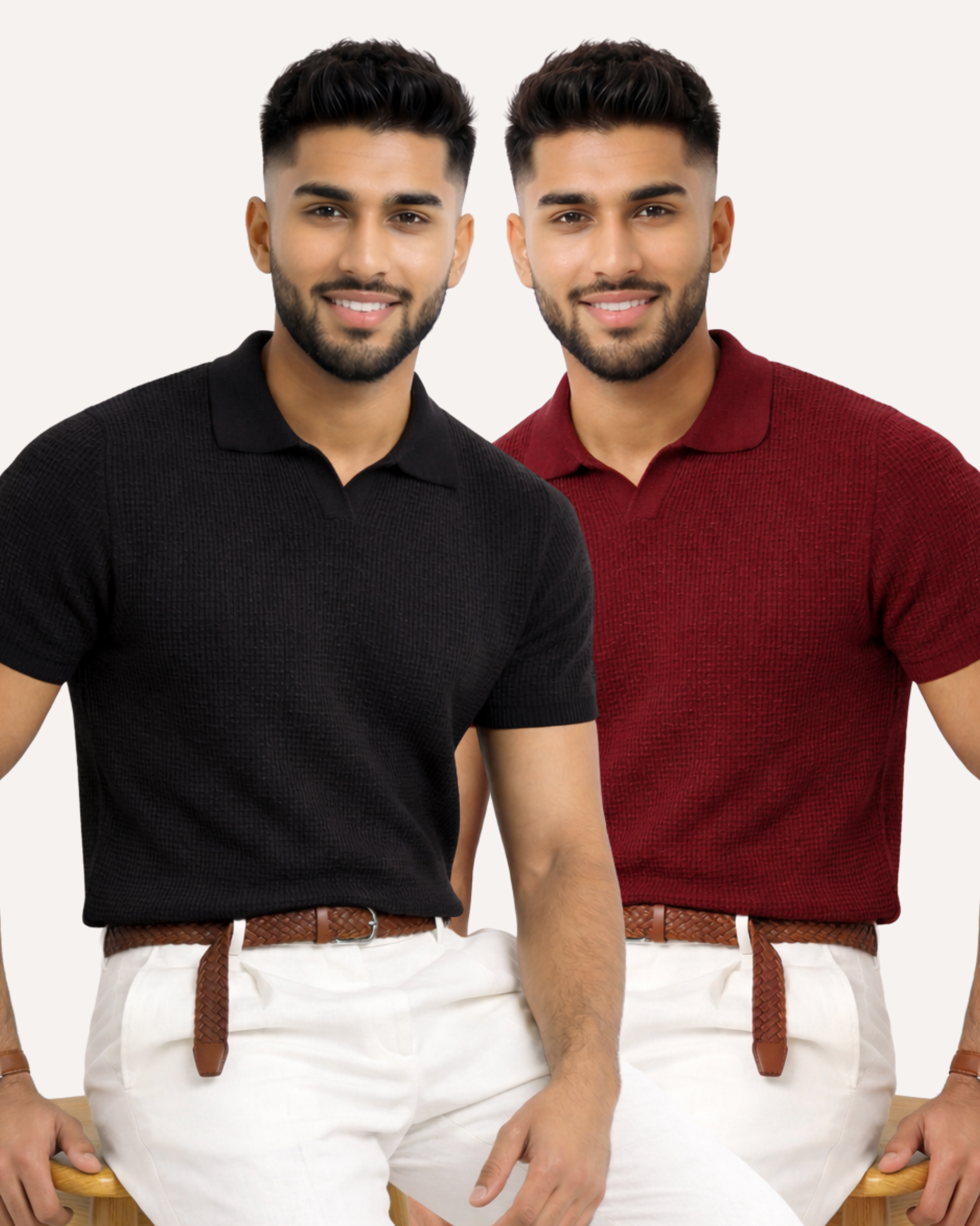 Pack of 2 Johnny Collar Waffle Knit Polos