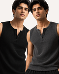 Pack of 2 Waffle Knitted Henley Sando Tank Tops