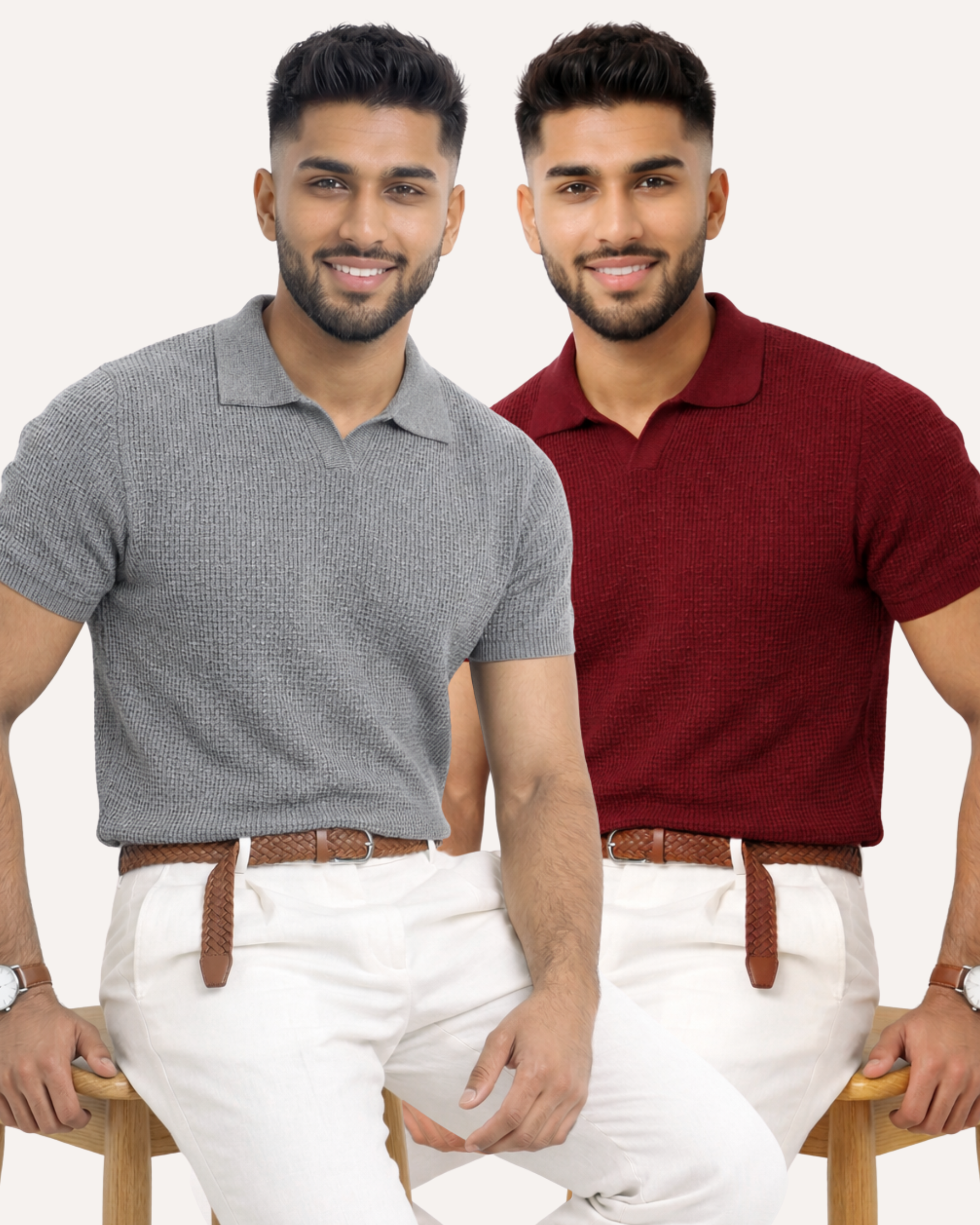 Pack of 2 Johnny Collar Waffle Knit Polos