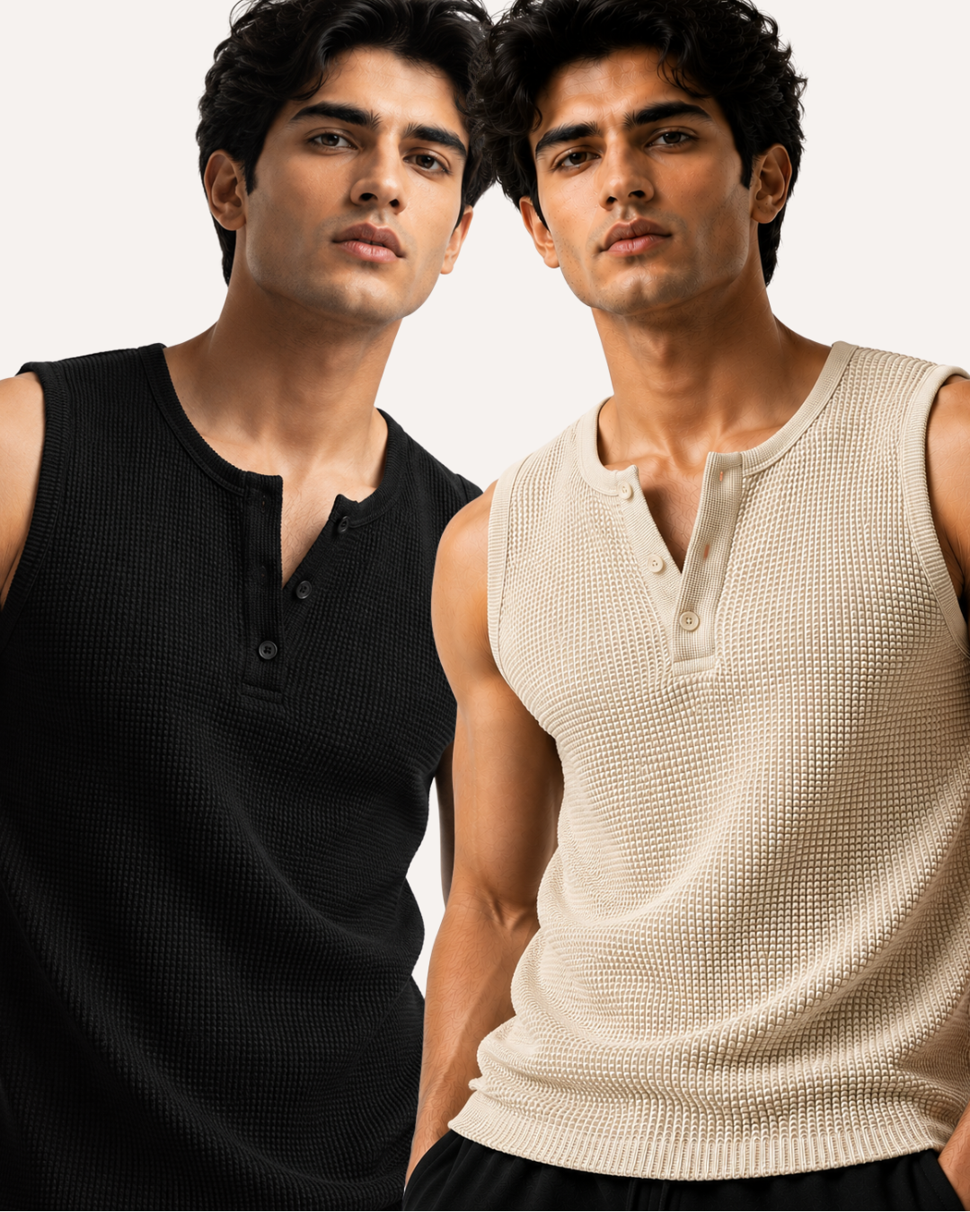 Pack of 2 Waffle Knitted Henley Sando Tank Tops