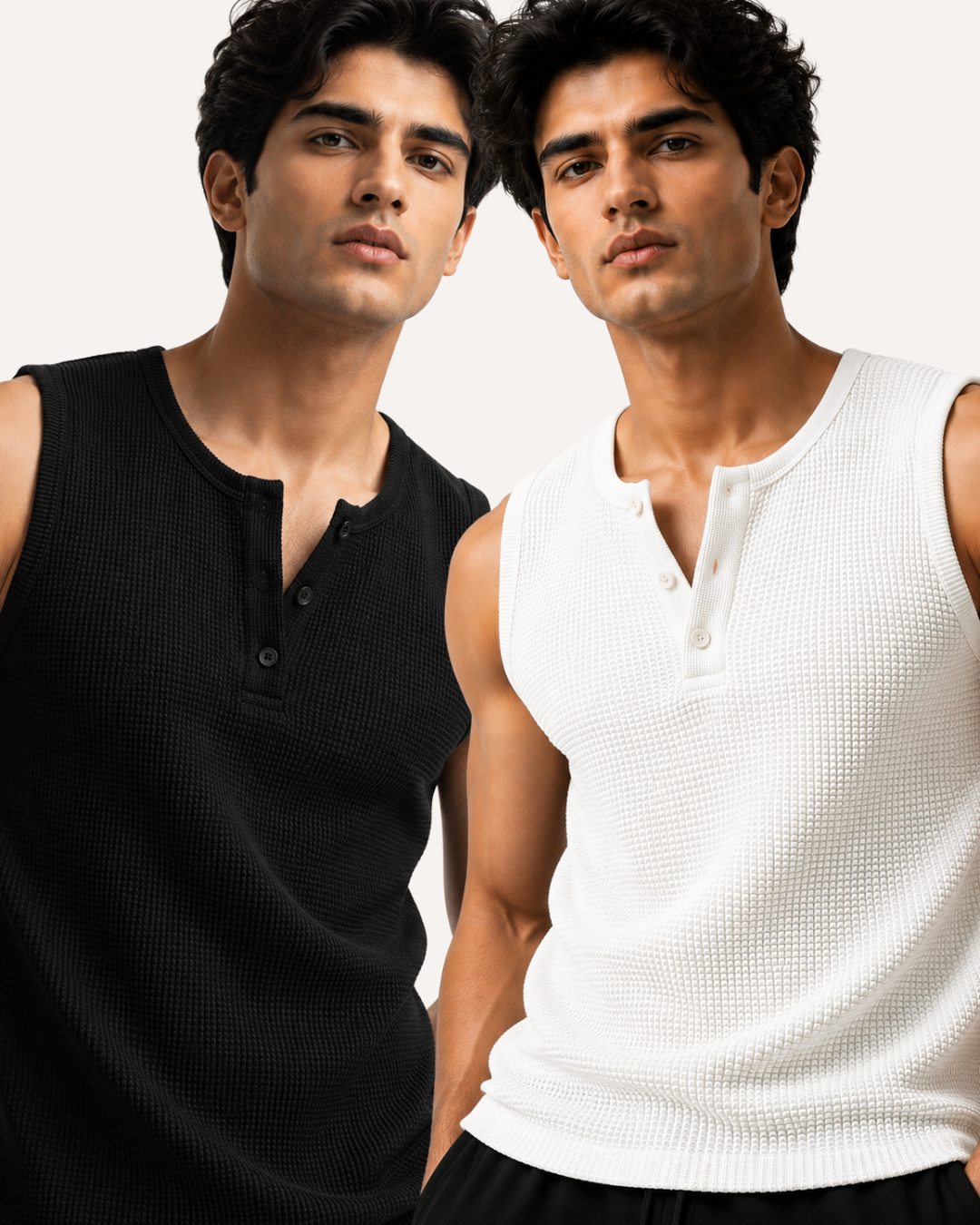 Pack of 2 Waffle Knitted Henley Sando Tank Tops