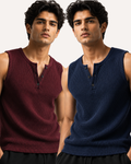 Pack of 2 Waffle Knitted Henley Sando Tank Tops