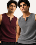 Pack of 2 Waffle Knitted Henley Sando Tank Tops