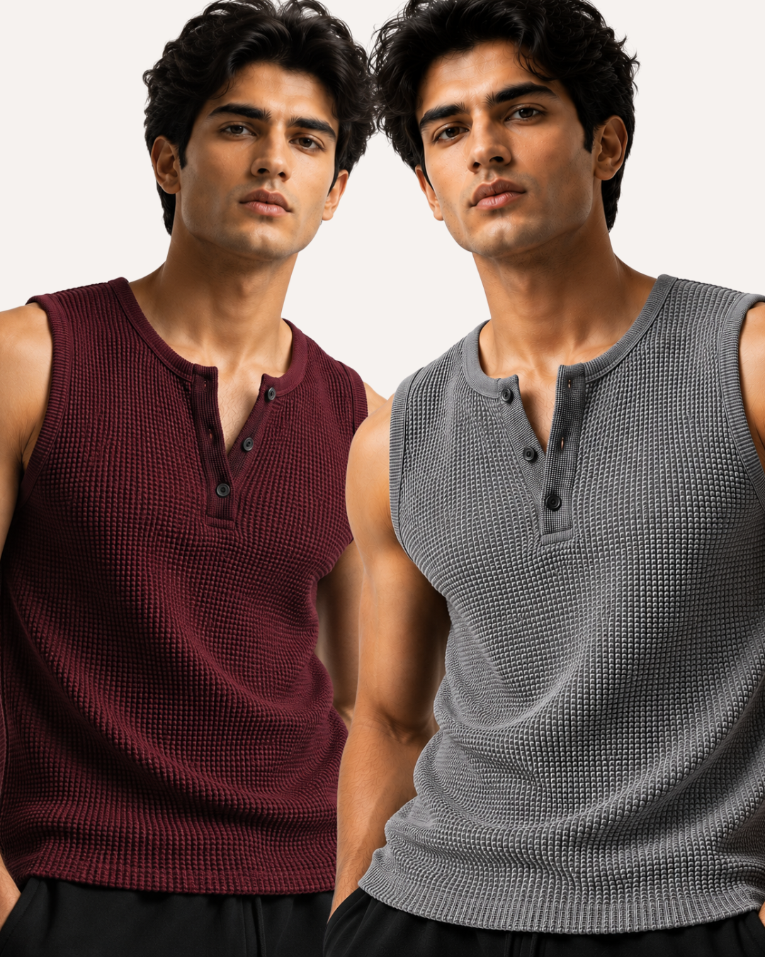 Pack of 2 Waffle Knitted Henley Sando Tank Tops
