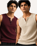 Pack of 2 Waffle Knitted Henley Sando Tank Tops