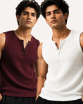 Pack of 2 Waffle Knitted Henley Sando Tank Tops