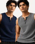 Pack of 2 Waffle Knitted Henley Sando Tank Tops