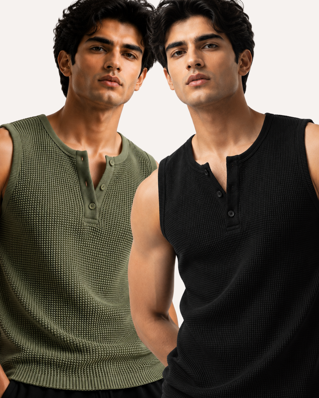 Pack of 2 Waffle Knitted Henley Sando Tank Tops