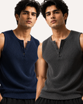 Pack of 2 Waffle Knitted Henley Sando Tank Tops