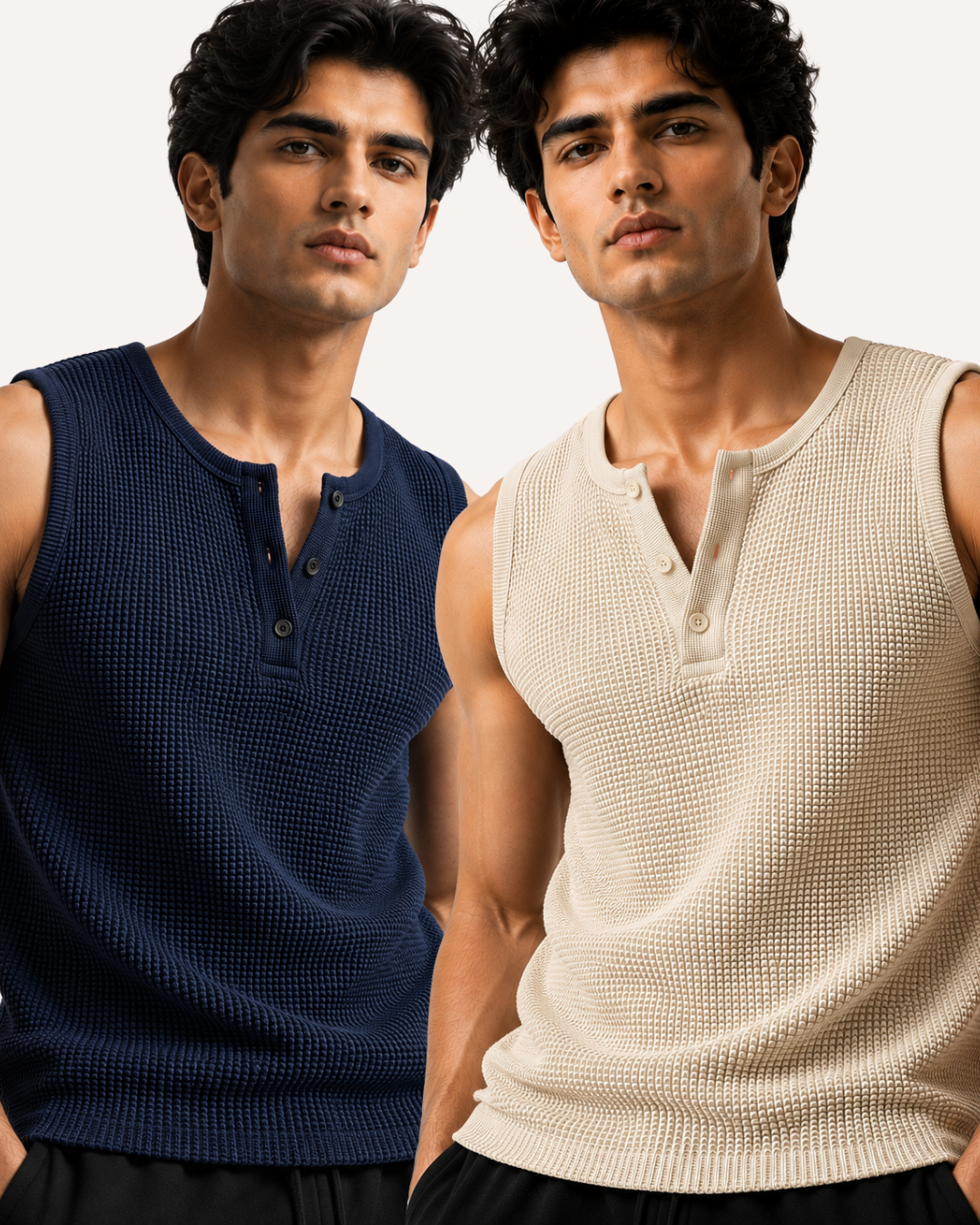 Pack of 2 Waffle Knitted Henley Sando Tank Tops