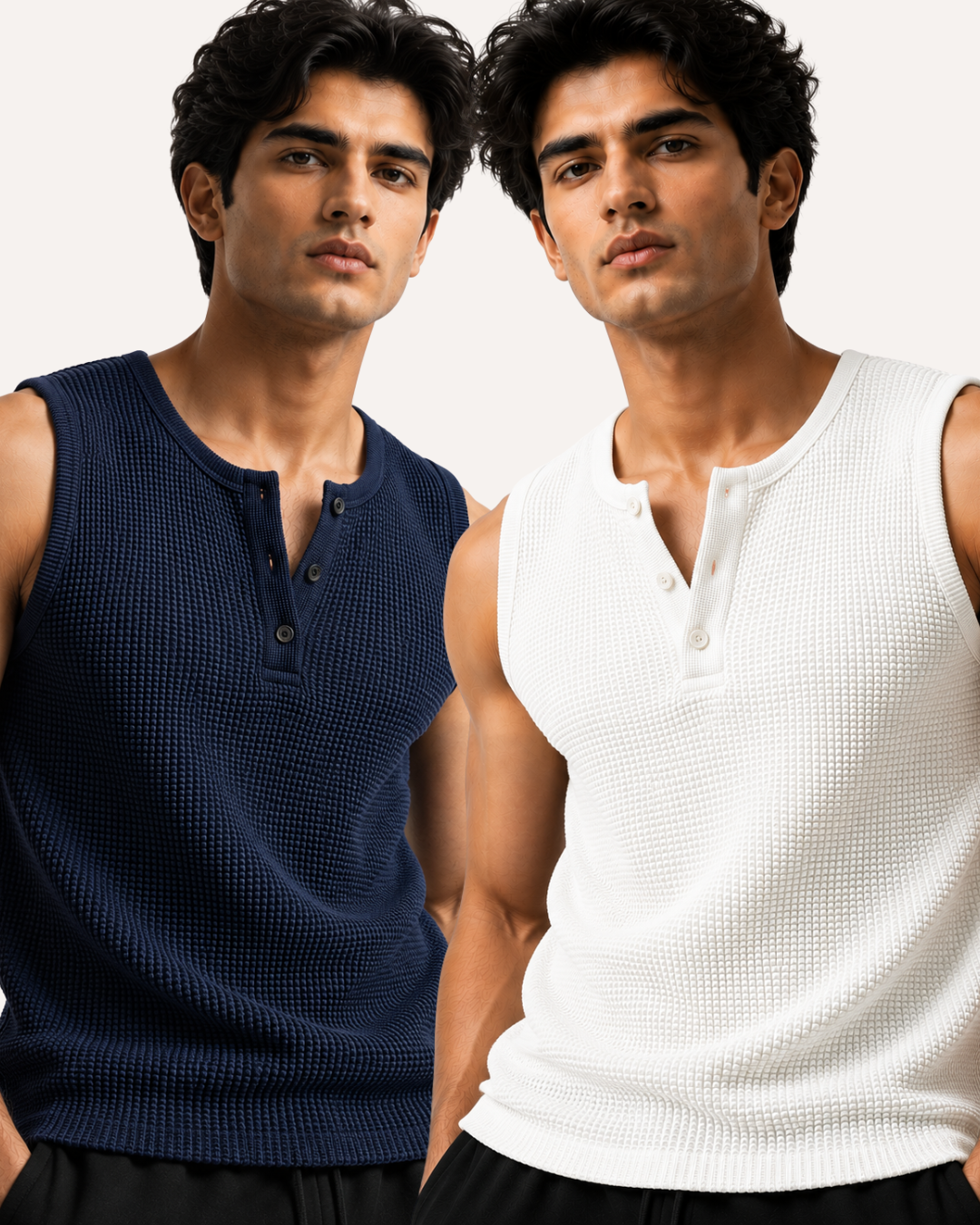 Pack of 2 Waffle Knitted Henley Sando Tank Tops