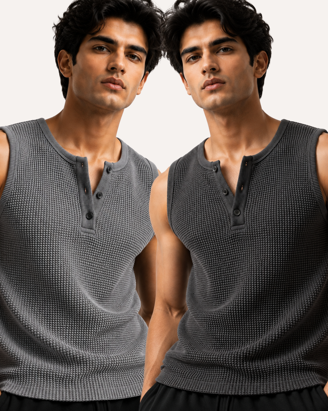 Pack of 2 Waffle Knitted Henley Sando Tank Tops