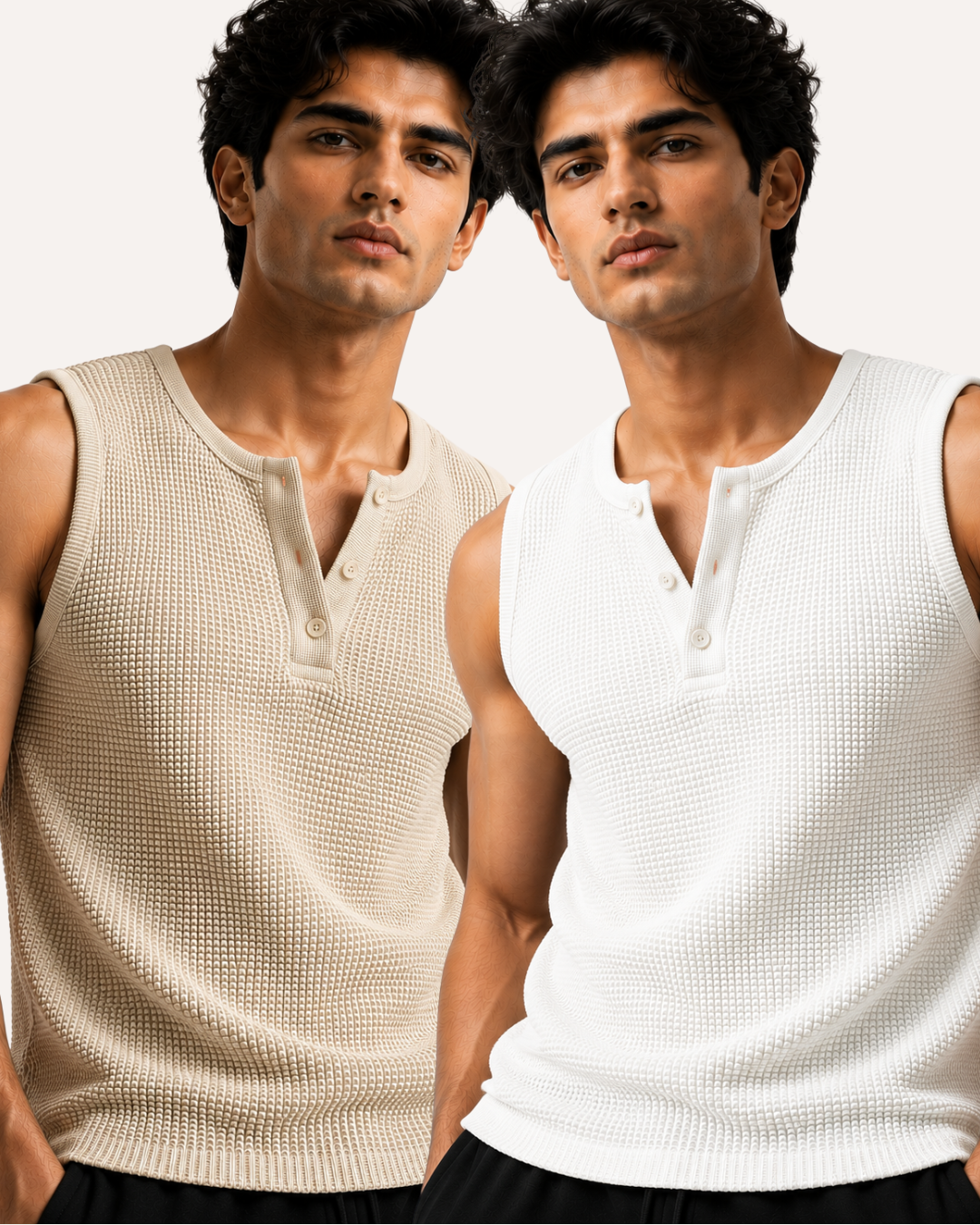 Pack of 2 Waffle Knitted Henley Sando Tank Tops