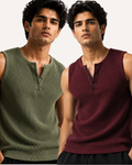 Pack of 2 Waffle Knitted Henley Sando Tank Tops