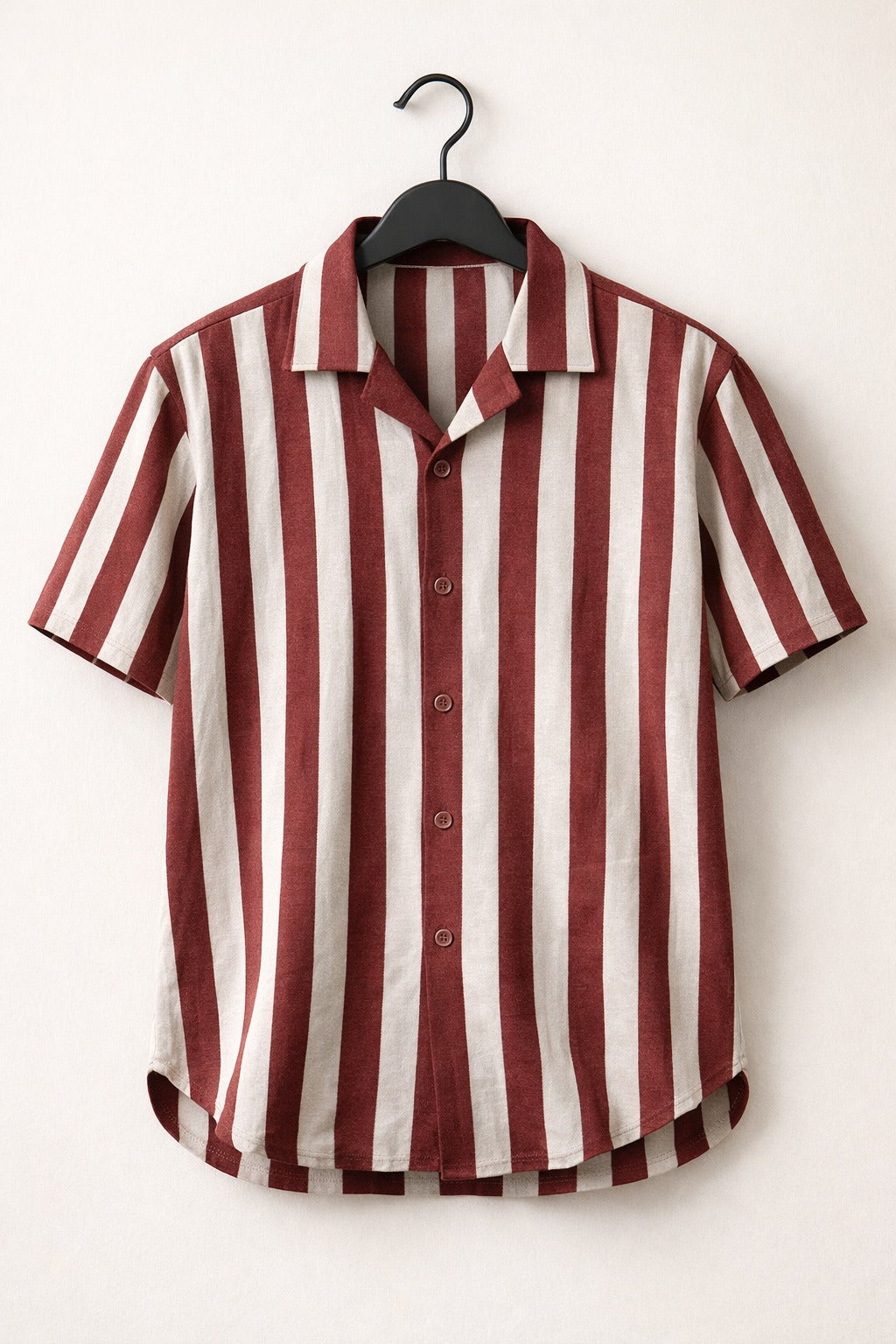Maroon Stripe Cuban Collar Shirt for Men