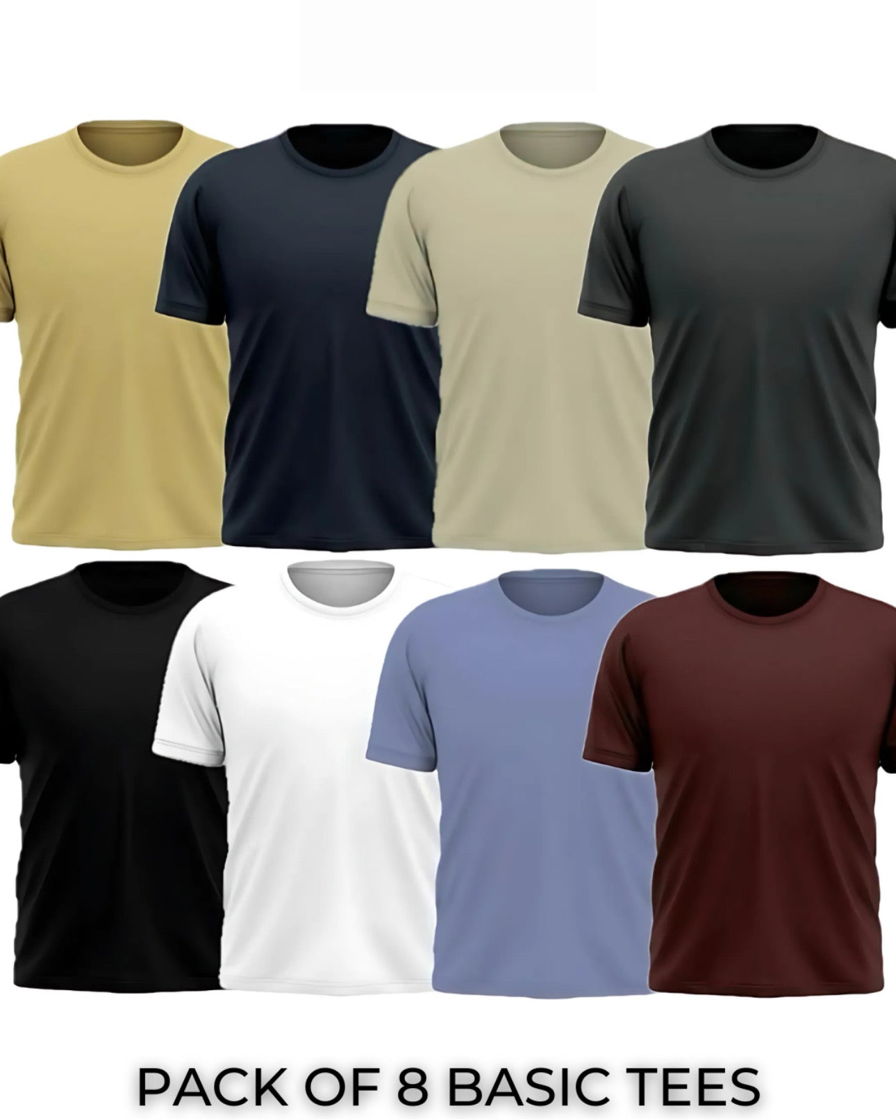 Pack of 8 Plain Half sleeves T-Shirt