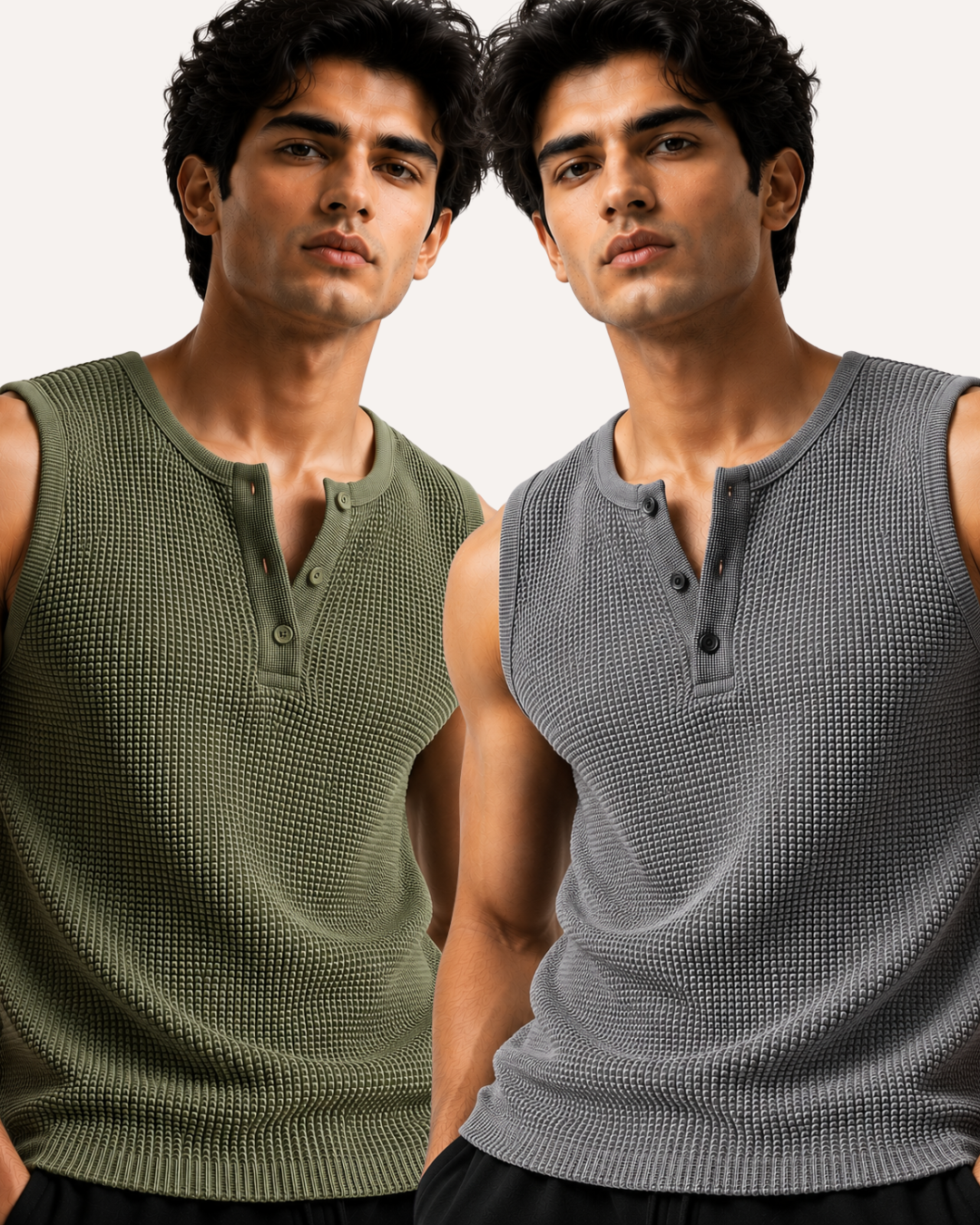 Pack of 2 Waffle Knitted Henley Sando Tank Tops