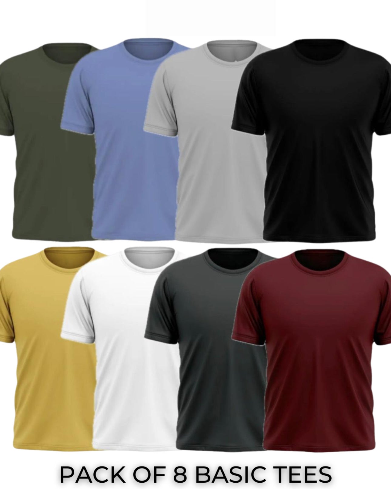 Pack of 8 Plain Half sleeves T-Shirt