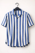 Blue Stripe Cuban Collar Shirt for Men