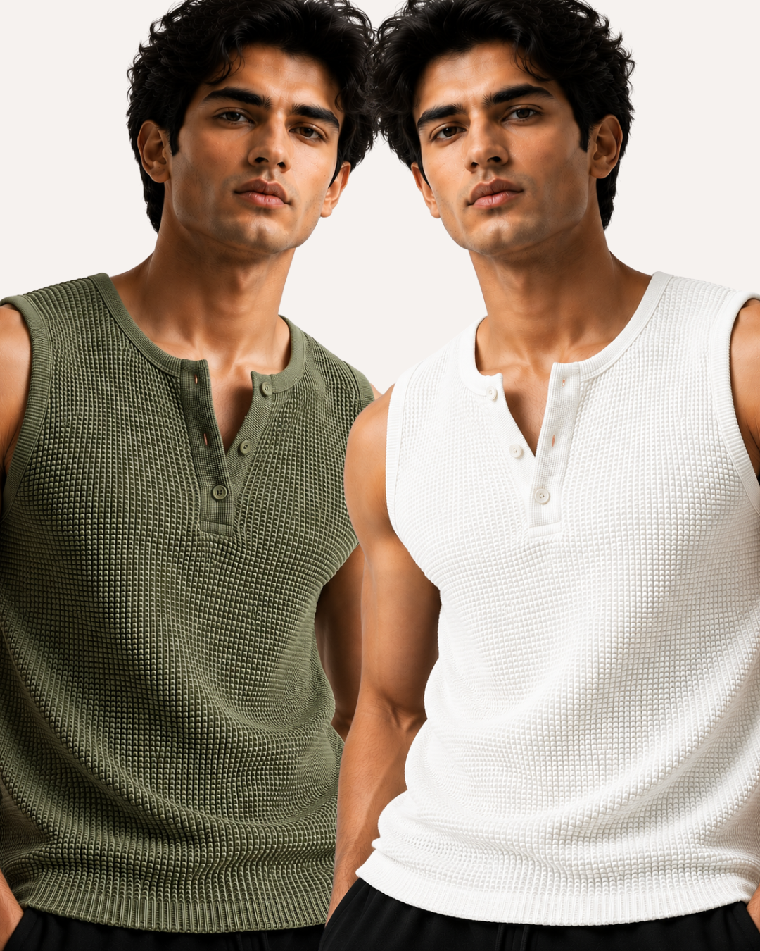 Pack of 2 Waffle Knitted Henley Sando Tank Tops