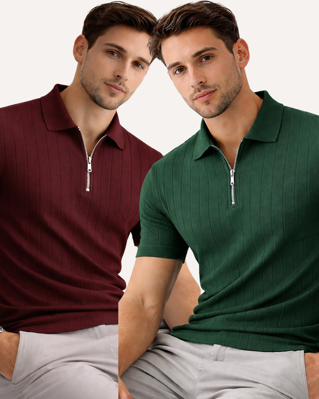 Pack of 2 Drop Needle Zipper Polo