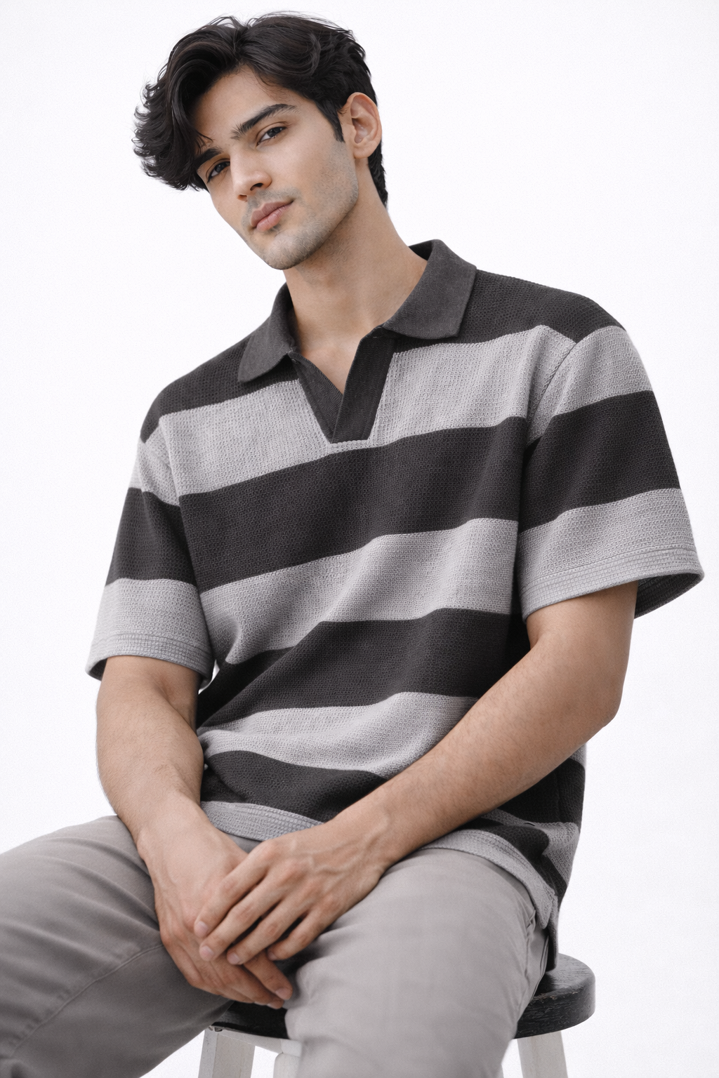Pack of 2 Waffle Knit Textured Stripe Polos